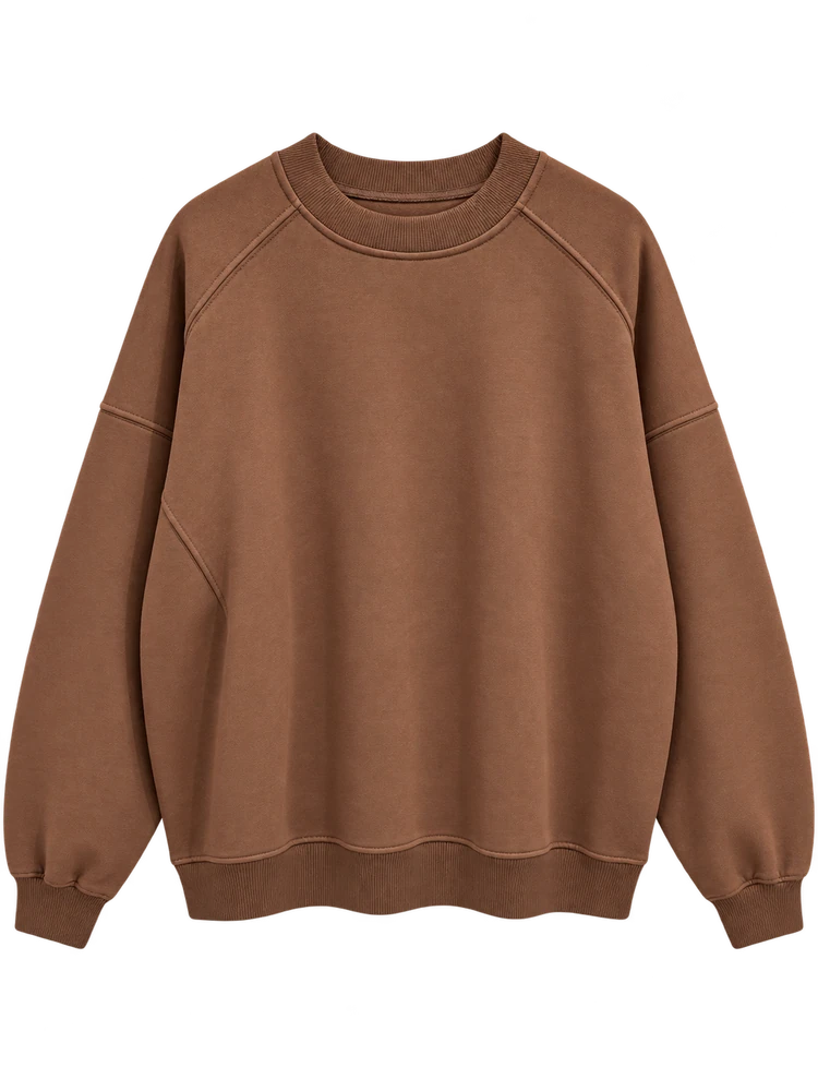 Parçalı Basic Sweatshirt — Kahverengi