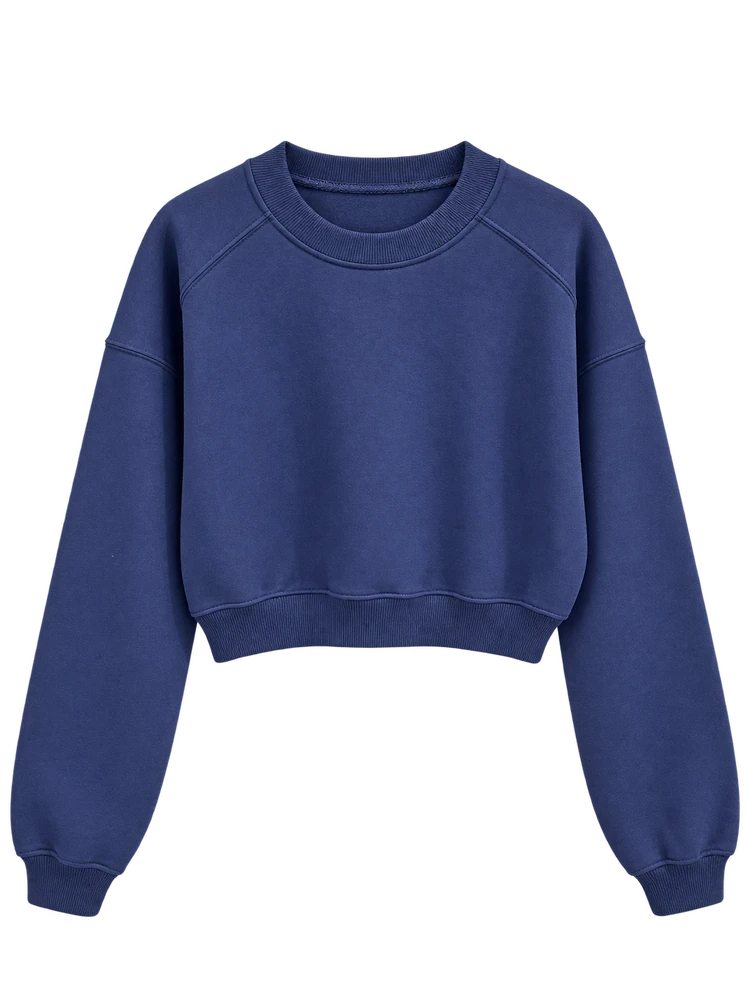 0 Yaka Basic Crop Sweatshirt — Lacivert