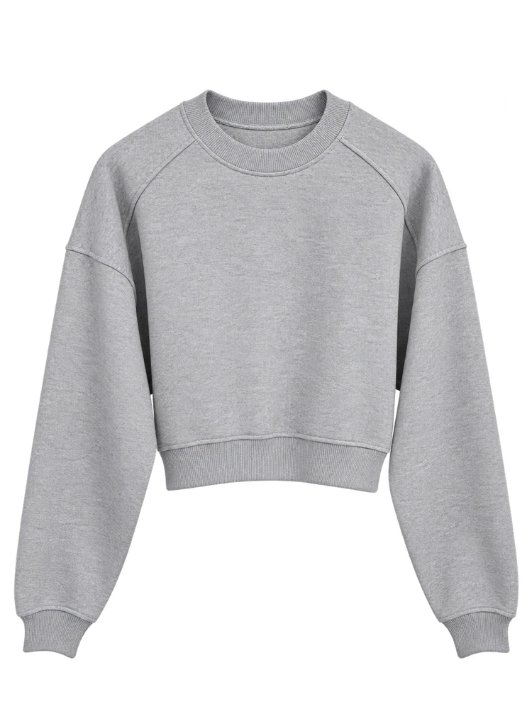 0 Yaka Basic Crop Sweatshirt — Siyah