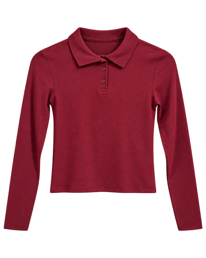 Polo Yaka Düğmeli Body — Bordo