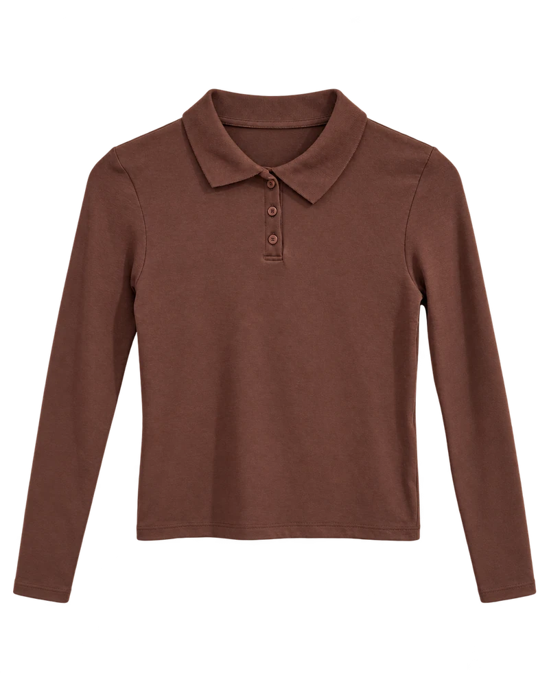 Polo Yaka Düğmeli Body — Kahverengi