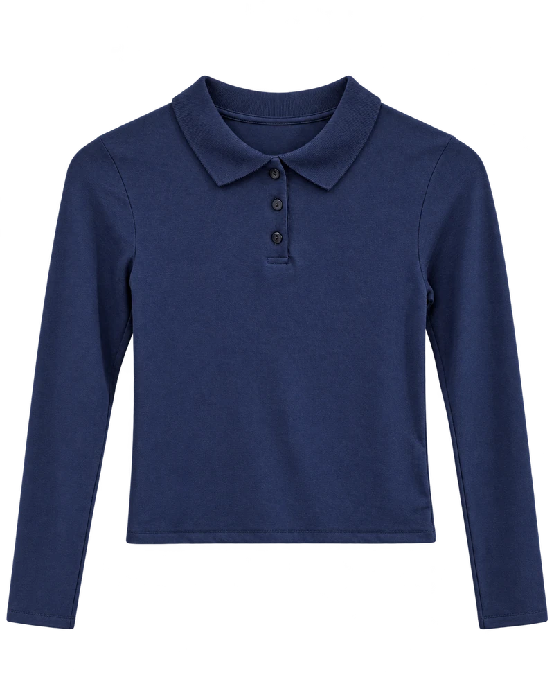 Polo Yaka Düğmeli Body — Lacivert