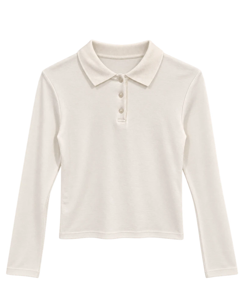 Polo Yaka Düğmeli Body — Ekru
