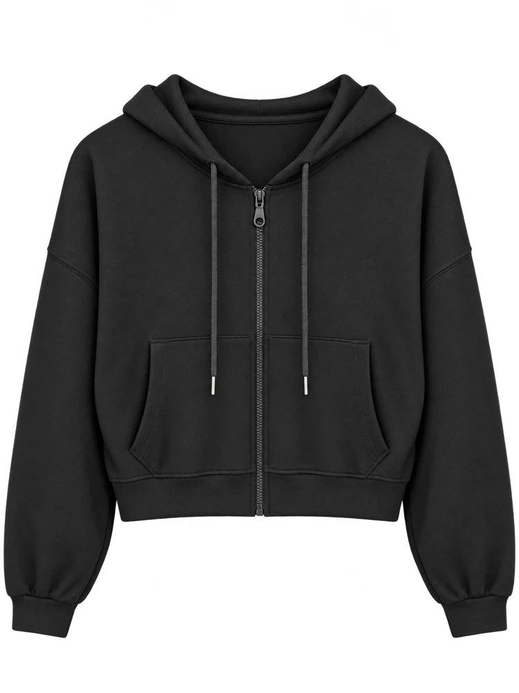 Kanguru Cep Fermuarlı Sweatshirt — Siyah