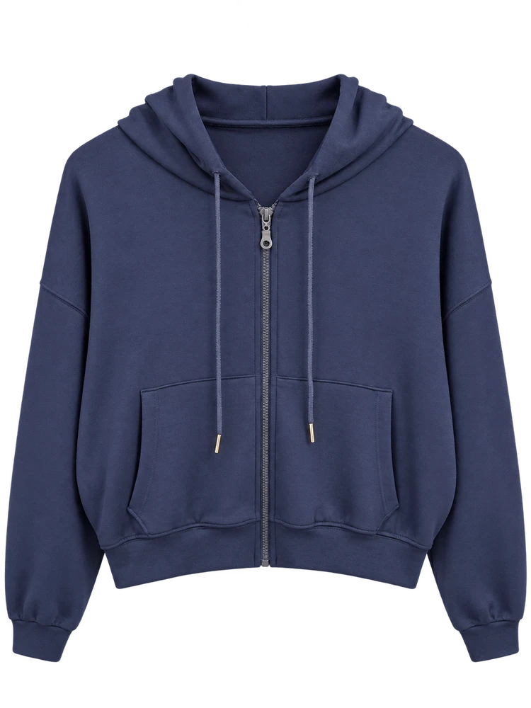 Kanguru Cep Fermuarlı Sweatshirt — Lacivert