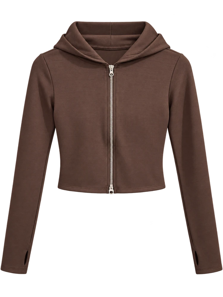 Oys Parmak Geçmeli Fermuarlı Sweatshirt — Kahverengi
