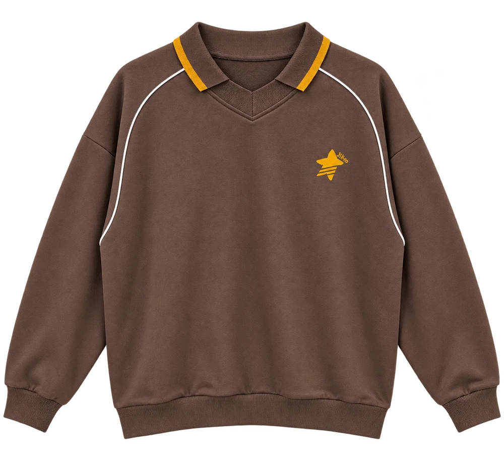 Çift Yakalı Arabiyeli Sweatshirt 3 İplik