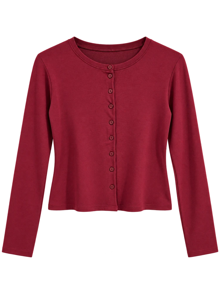 Düğmeli Modal Hırka Body — Bordo