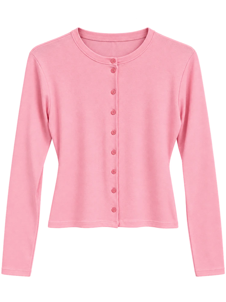 Düğmeli Modal Hırka Body — Pembe