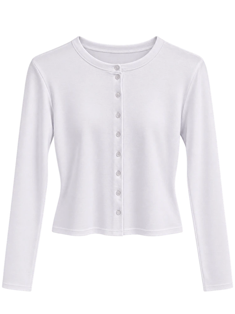 Düğmeli Modal Hırka Body — Beyaz