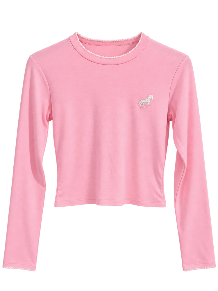 Modal İstiridye Dikişli At Nakışlı Body — Pembe