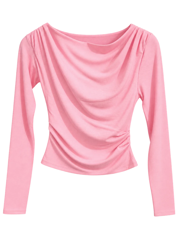 Modal Önü Pileli Tulumlu Kayık Yaka Body — Pembe