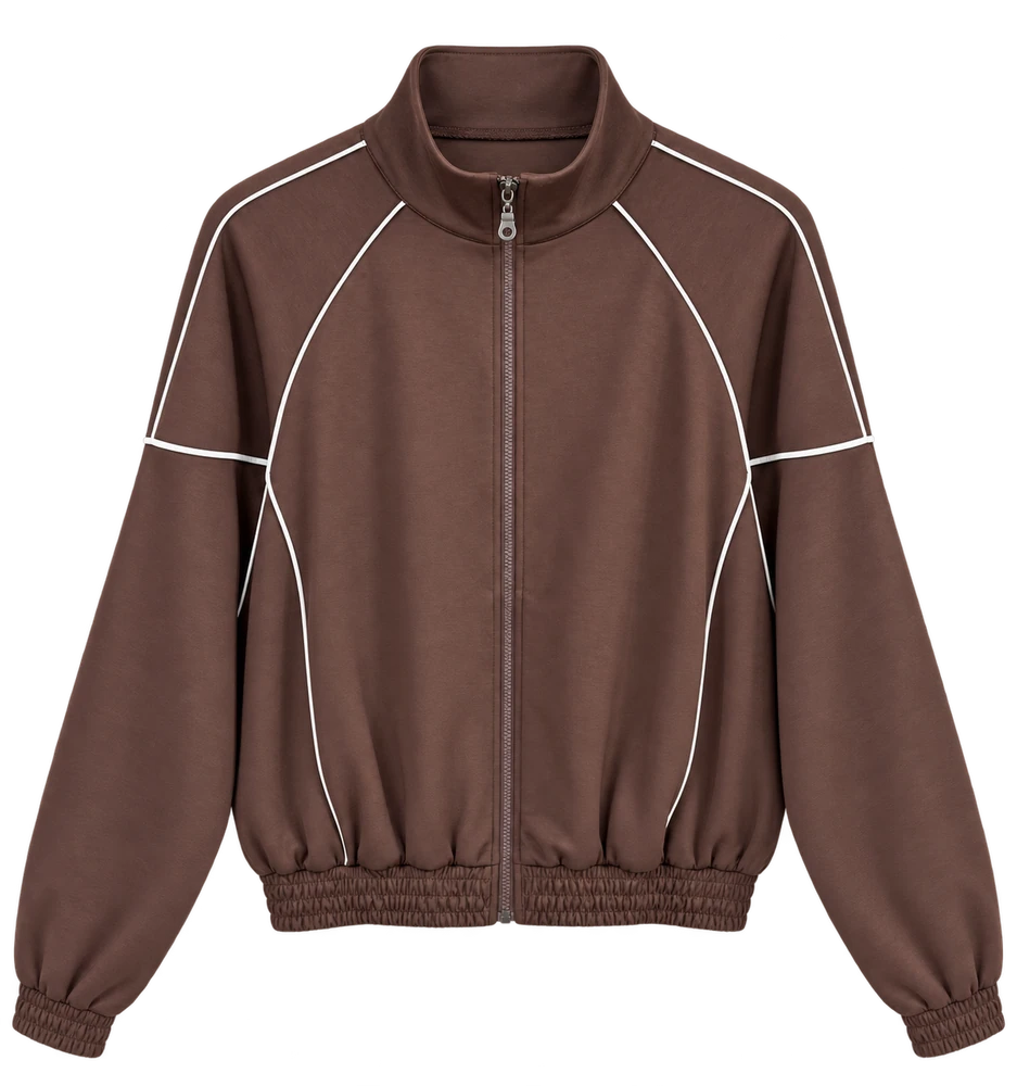 Oys Ara Biyeli Dik Yaka Fermuarlı Sweatshirt — Kahverengi