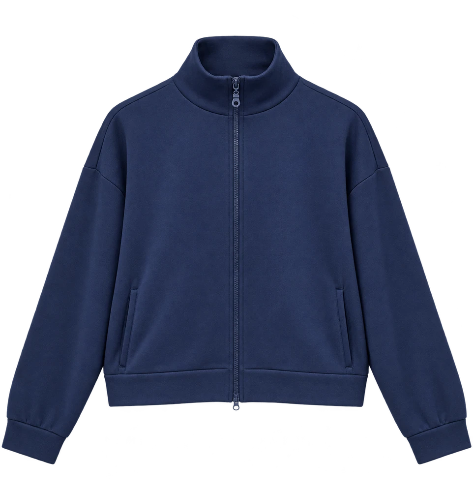 3 İplik Dik Yaka Fermuarlı Sweatshirt — Lacivert