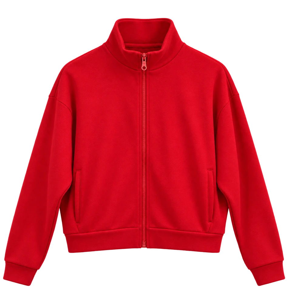 3 İplik Dik Yaka Fermuarlı Sweatshirt — Kırmızı