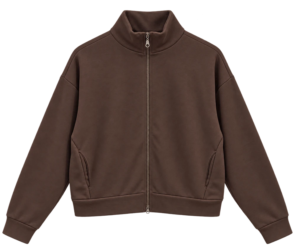 3 İplik Dik Yaka Fermuarlı Sweatshirt — Kahverengi