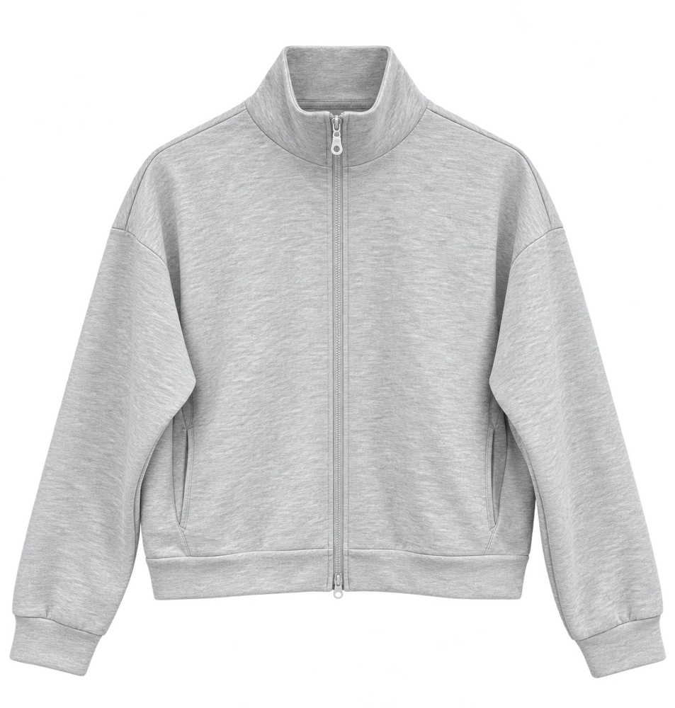 3 İplik Dik Yaka Fermuarlı Sweatshirt — Kar Melanj