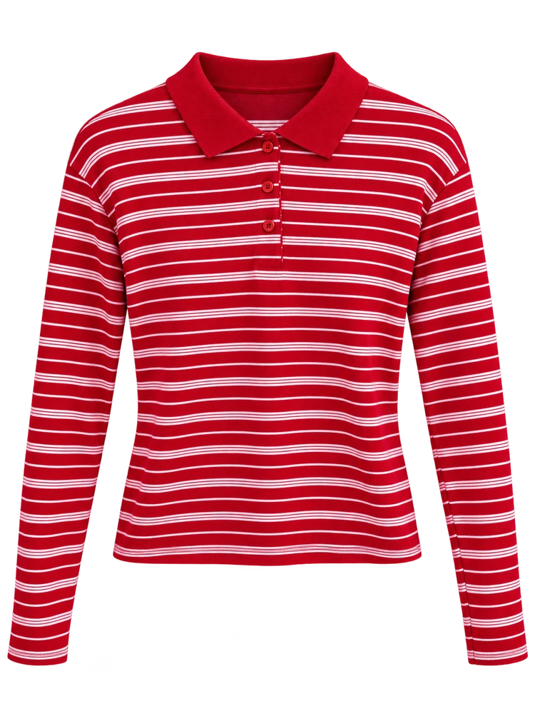 Desenli modal polo yaka 3 düğmeli body — Kırmızı