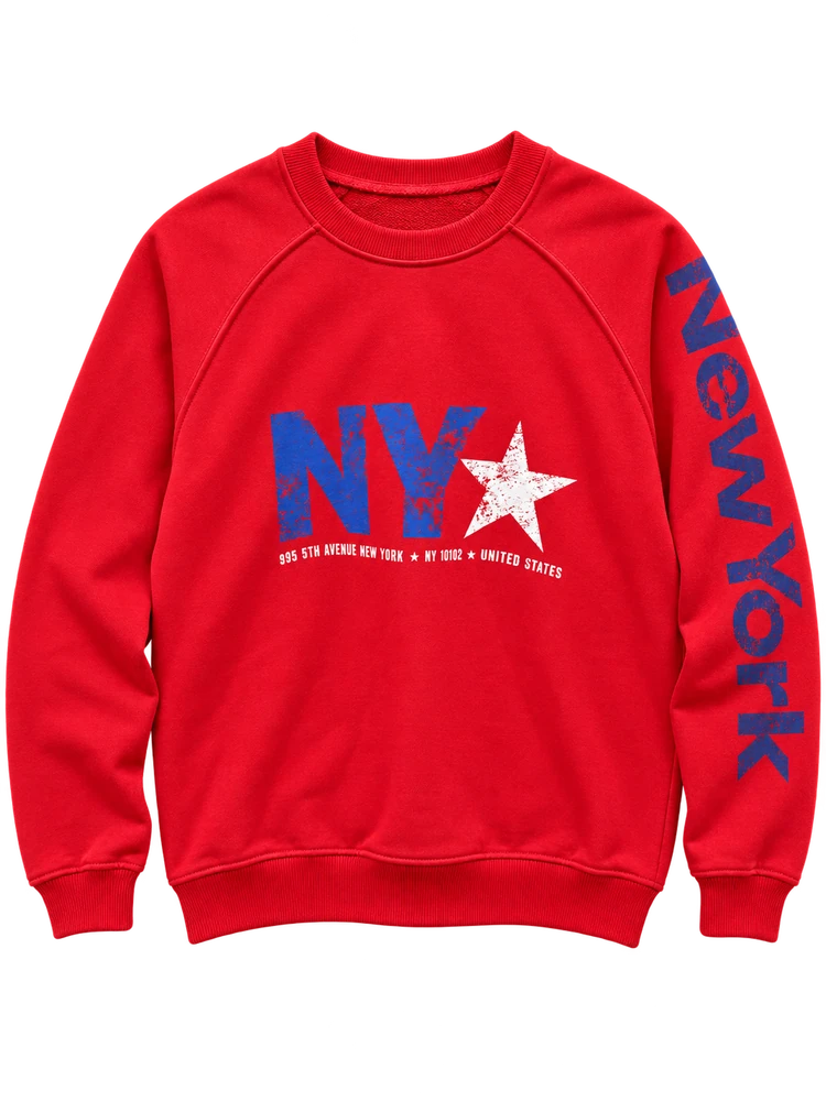 New York Kol ve Ön Baskılı Sweatshirt — Kırmızı