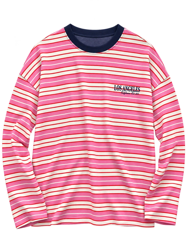 Pembe çizgili los angeles ön arka baskılı sweat