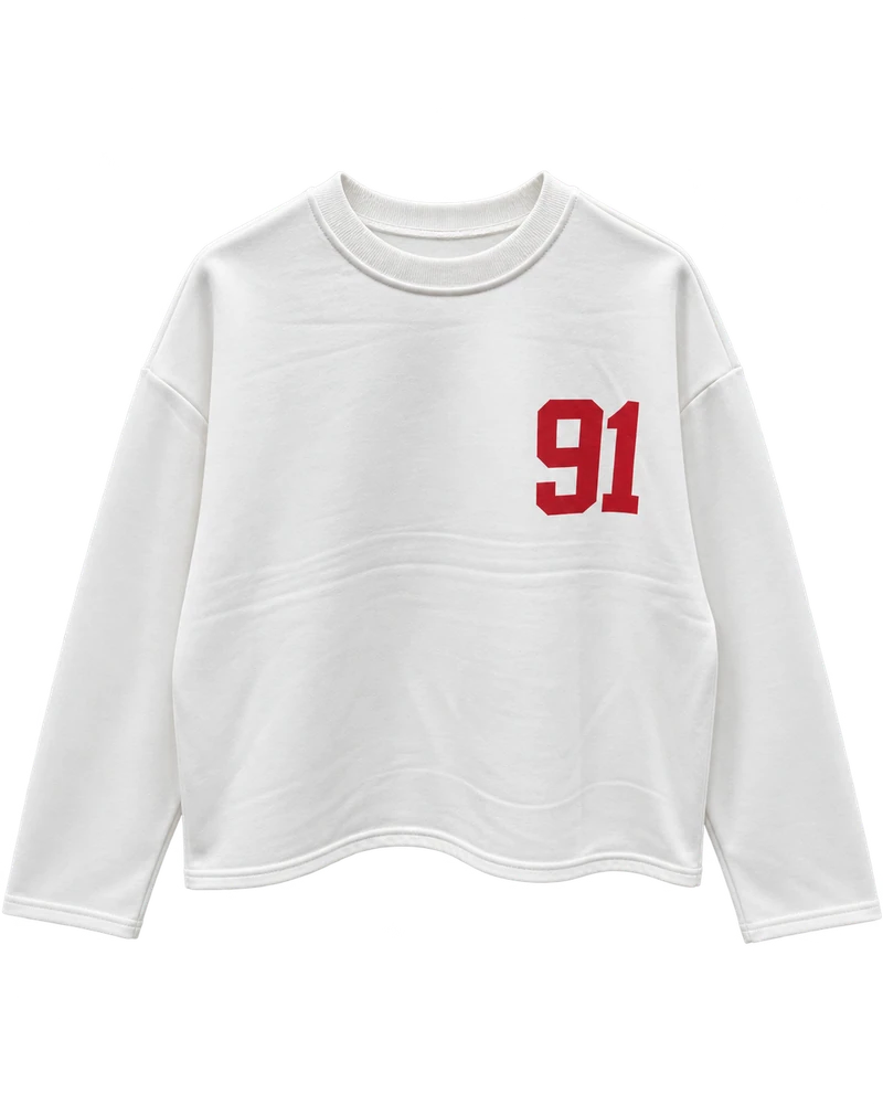 3 iplik ön arka baskılı 91 baskılı sweat — Beyaz