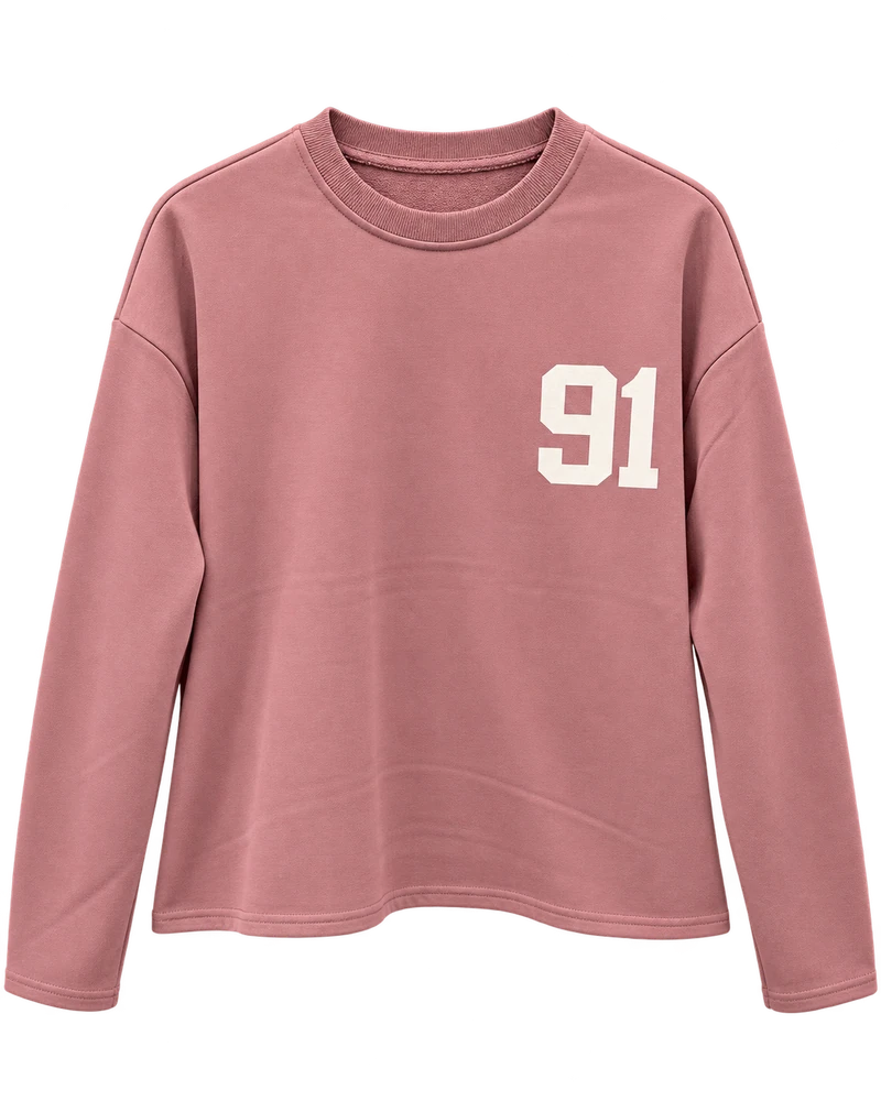 3 iplik ön arka baskılı 91 baskılı sweat — Gül Kurusu