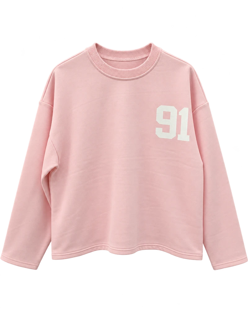 3 iplik ön arka baskılı 91 baskılı sweat — Pembe