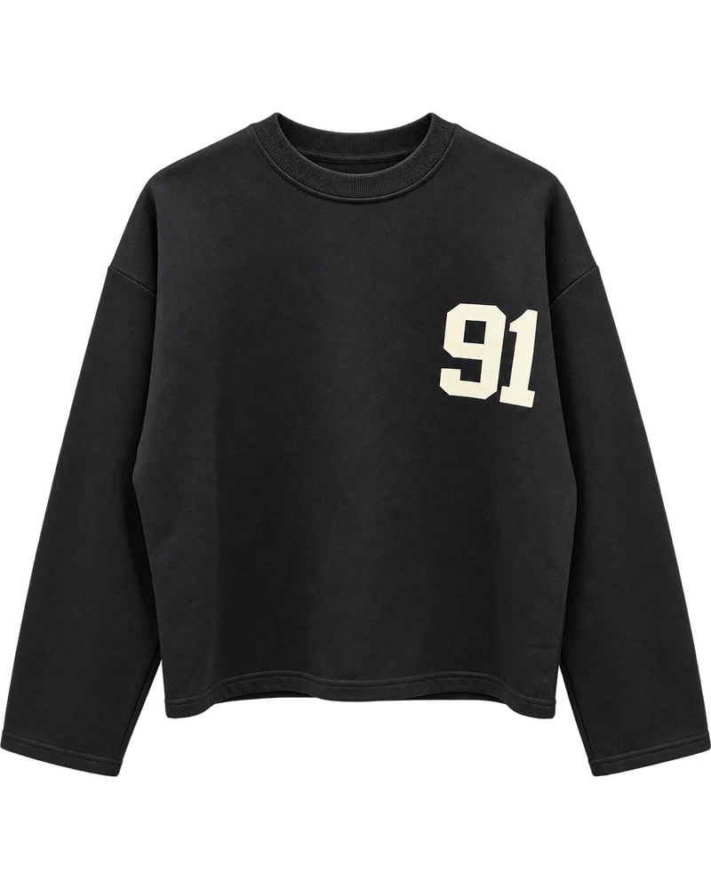 3 iplik ön arka baskılı 91 baskılı sweat — Siyah