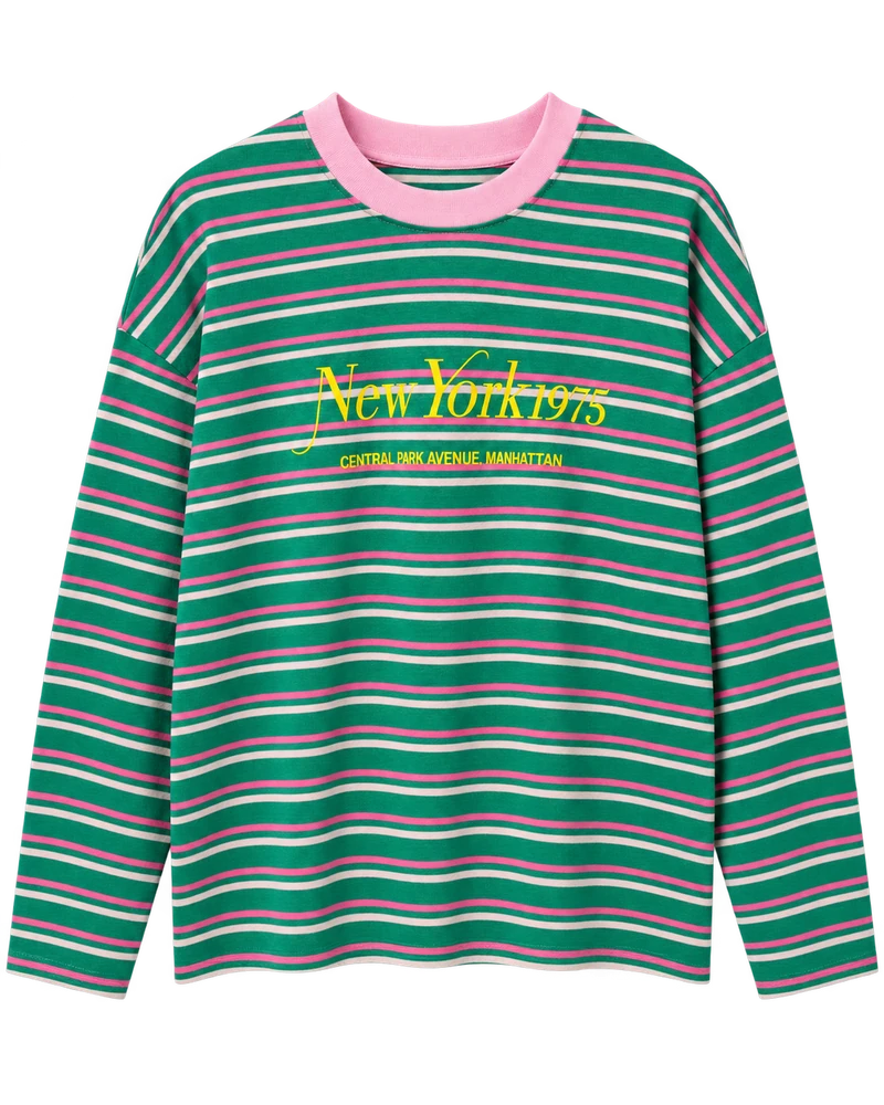 Çizgili önü new york baskılı sweat