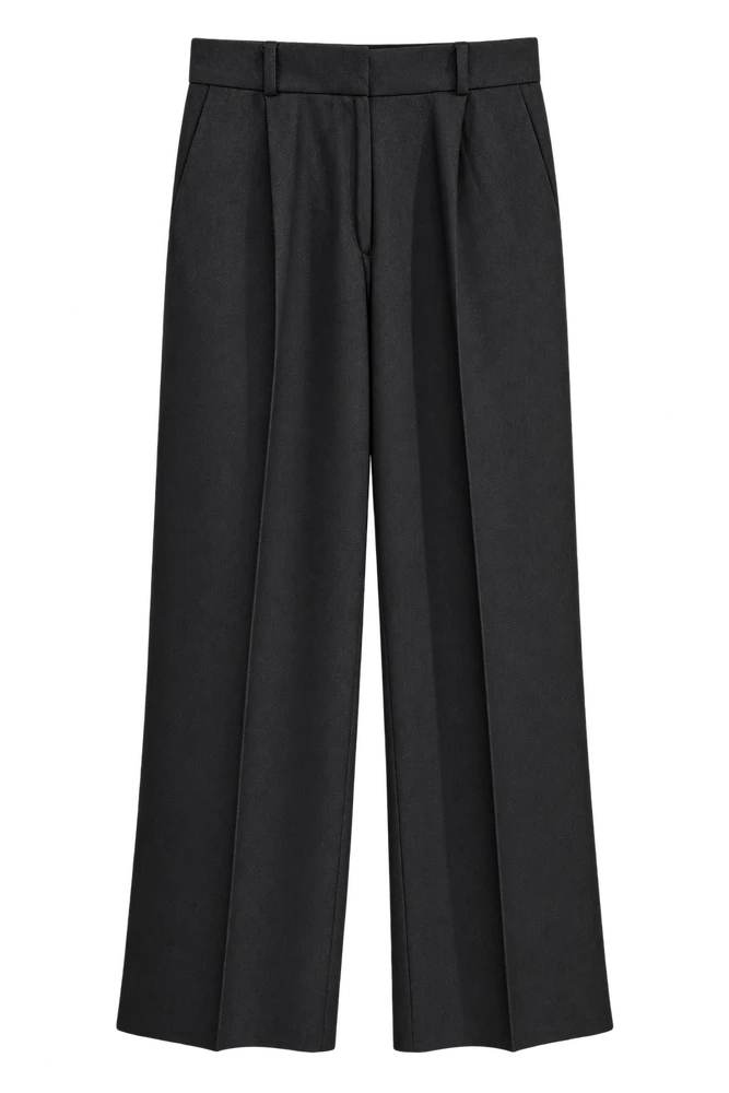 Bol Paça Yünlü Pantolon — Siyah