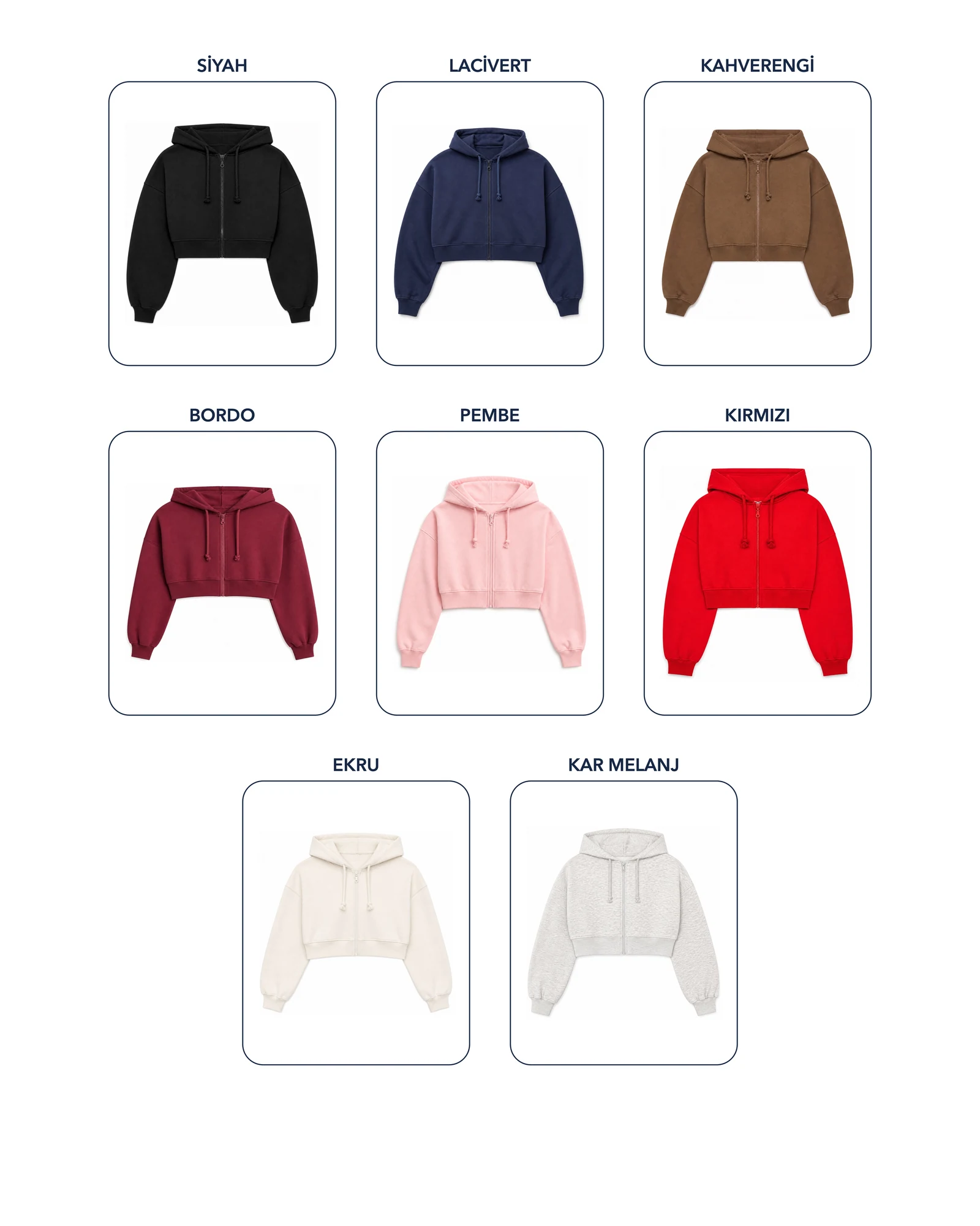 Kısa Fermuarlı Sweatshirt renk kolajı