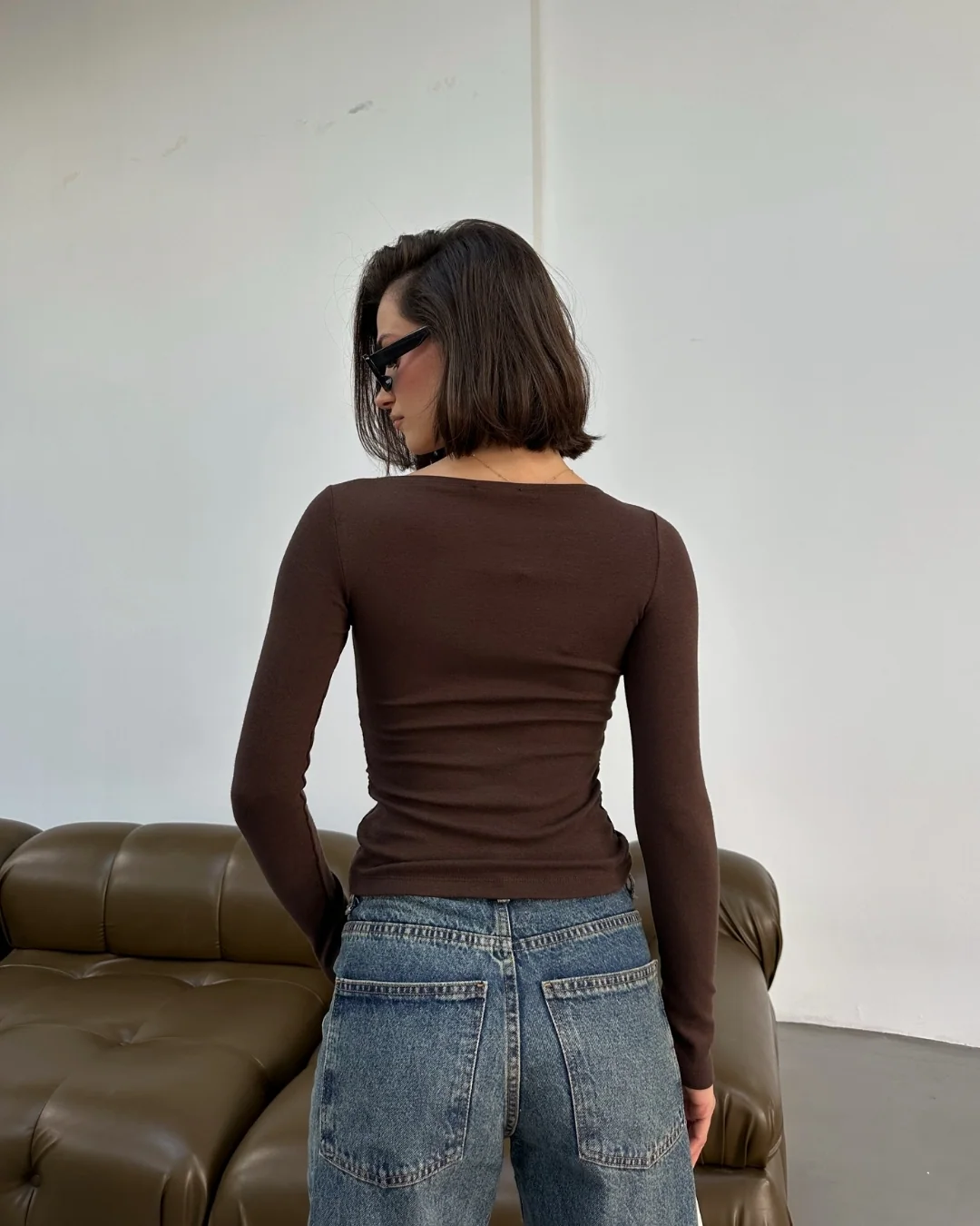 Modal Kayık Yaka Yanı Büzgülü Body