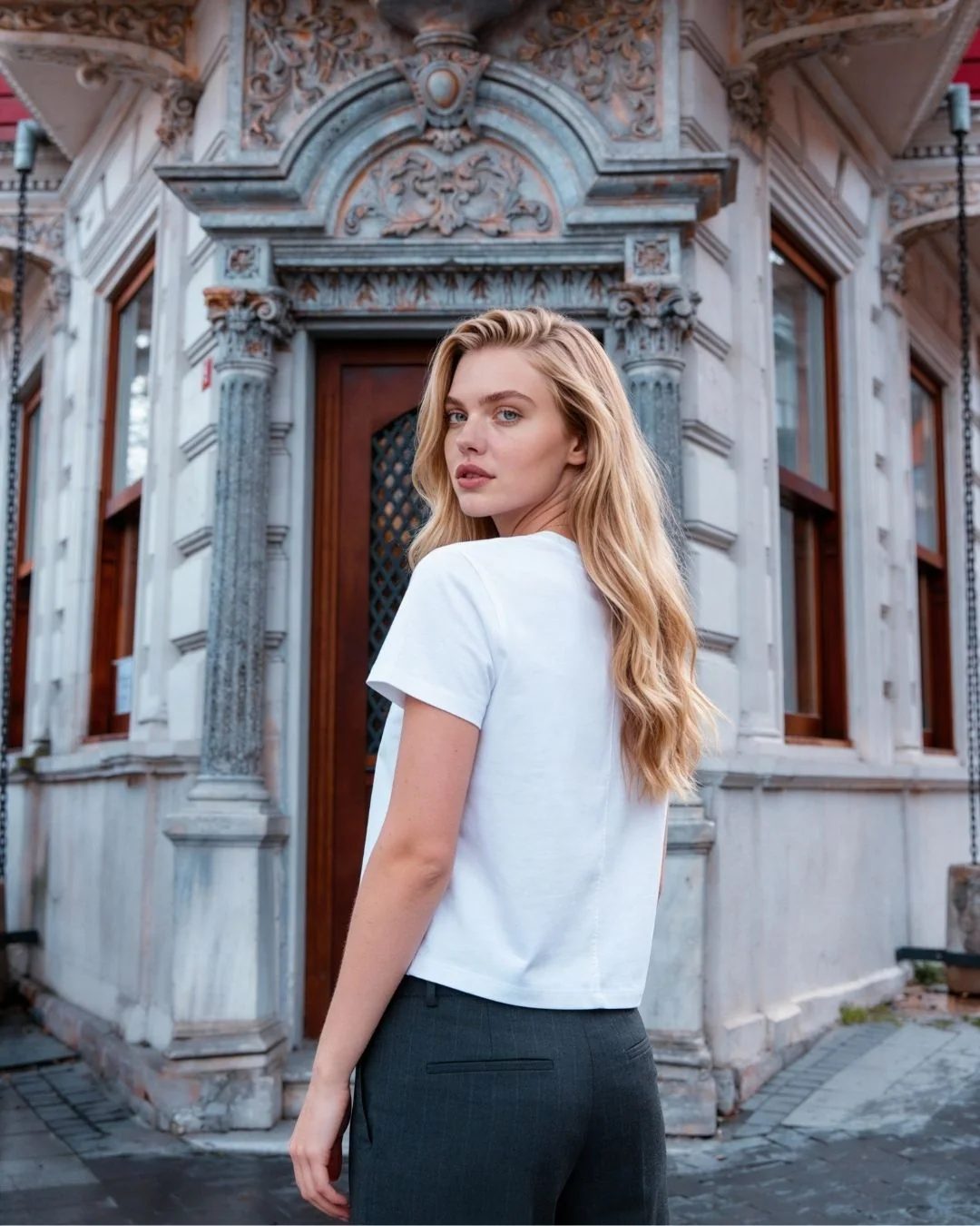 İnt arka dikişli tşört — model üzerinde, 5. fotoğraf