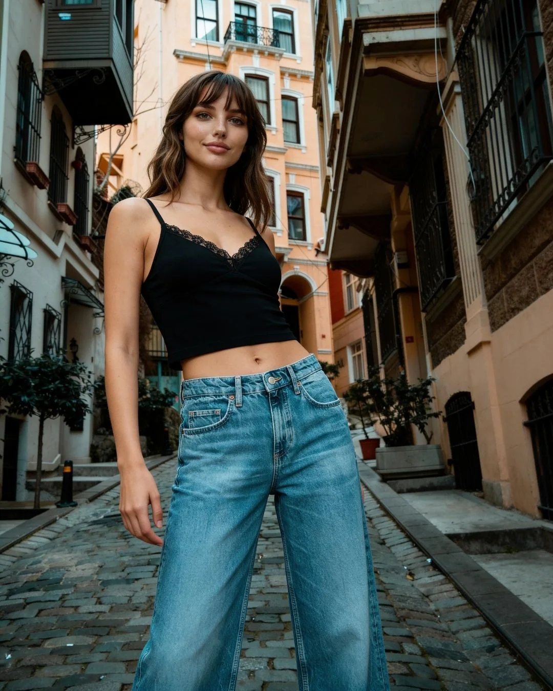 Likralı ribana dantelli atlet — model üzerinde, 4. fotoğraf