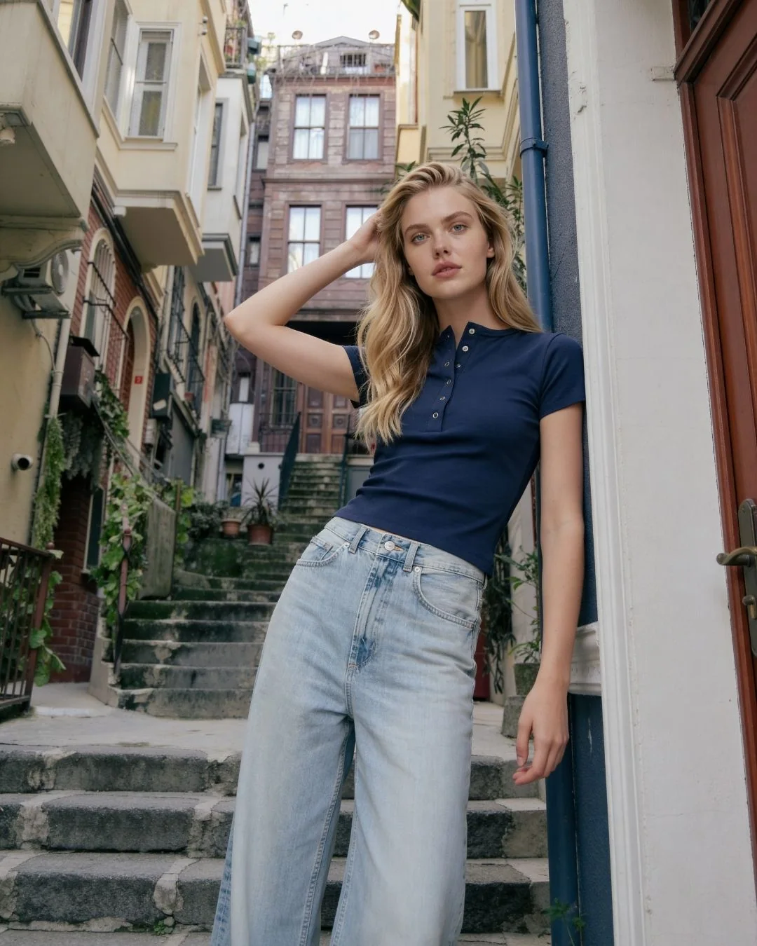 Likralı ribana çıtçıtlı crop — model üzerinde, 5. fotoğraf