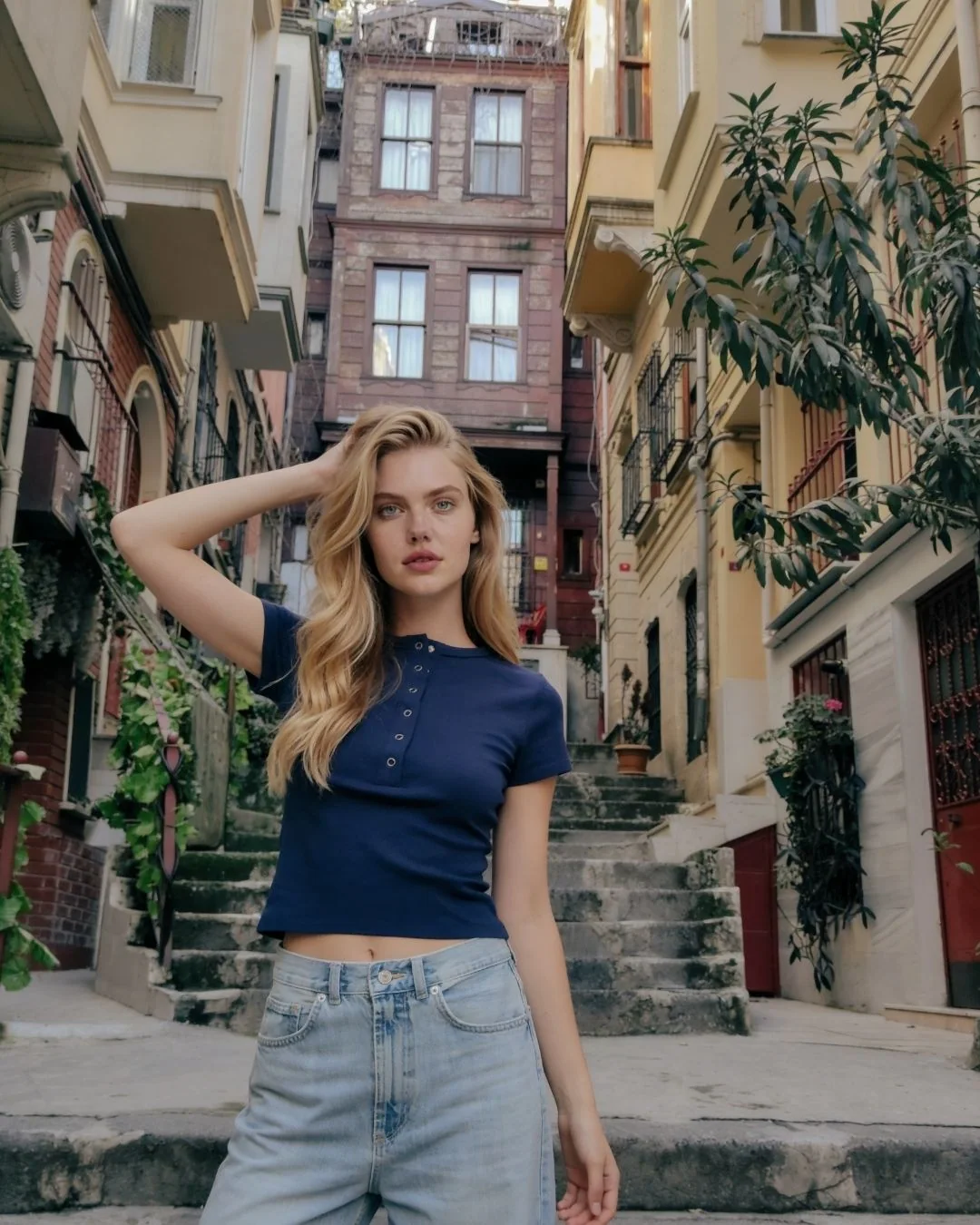 Likralı ribana çıtçıtlı crop — model üzerinde, 4. fotoğraf