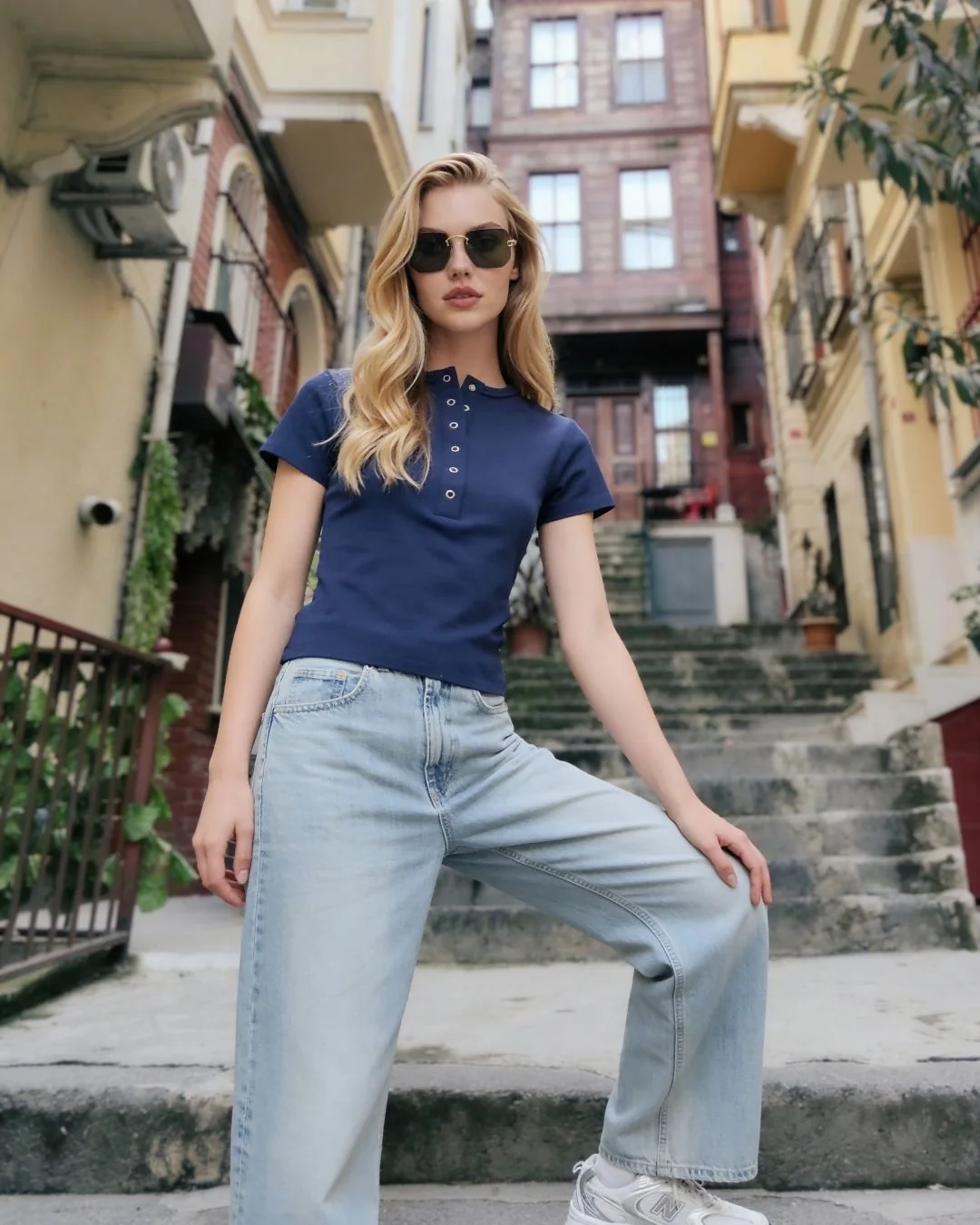Likralı ribana çıtçıtlı crop — model üzerinde, 2. fotoğraf