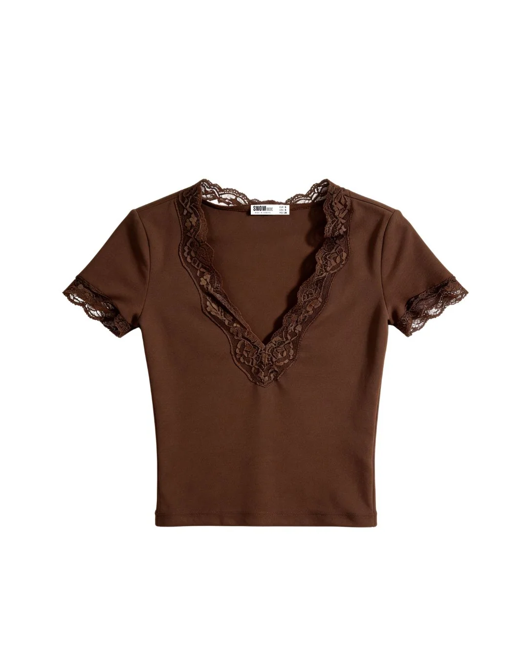 Likralı ribana derin V yaka dantelli crop