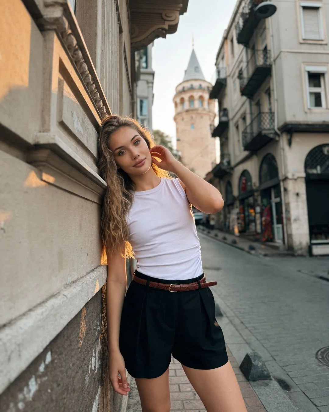 Eteği dantelli kolsuz modal tşört — model üzerinde, 3. fotoğraf