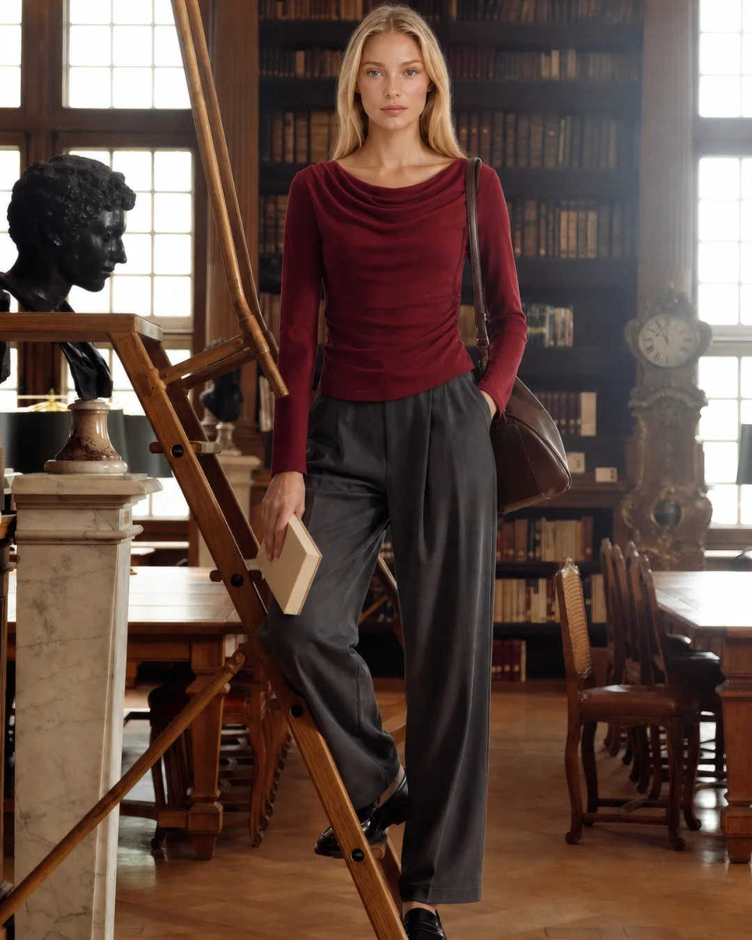 Modal Önü Pileli Tulumlu Kayık Yaka Body — model üzerinde, 3. fotoğraf