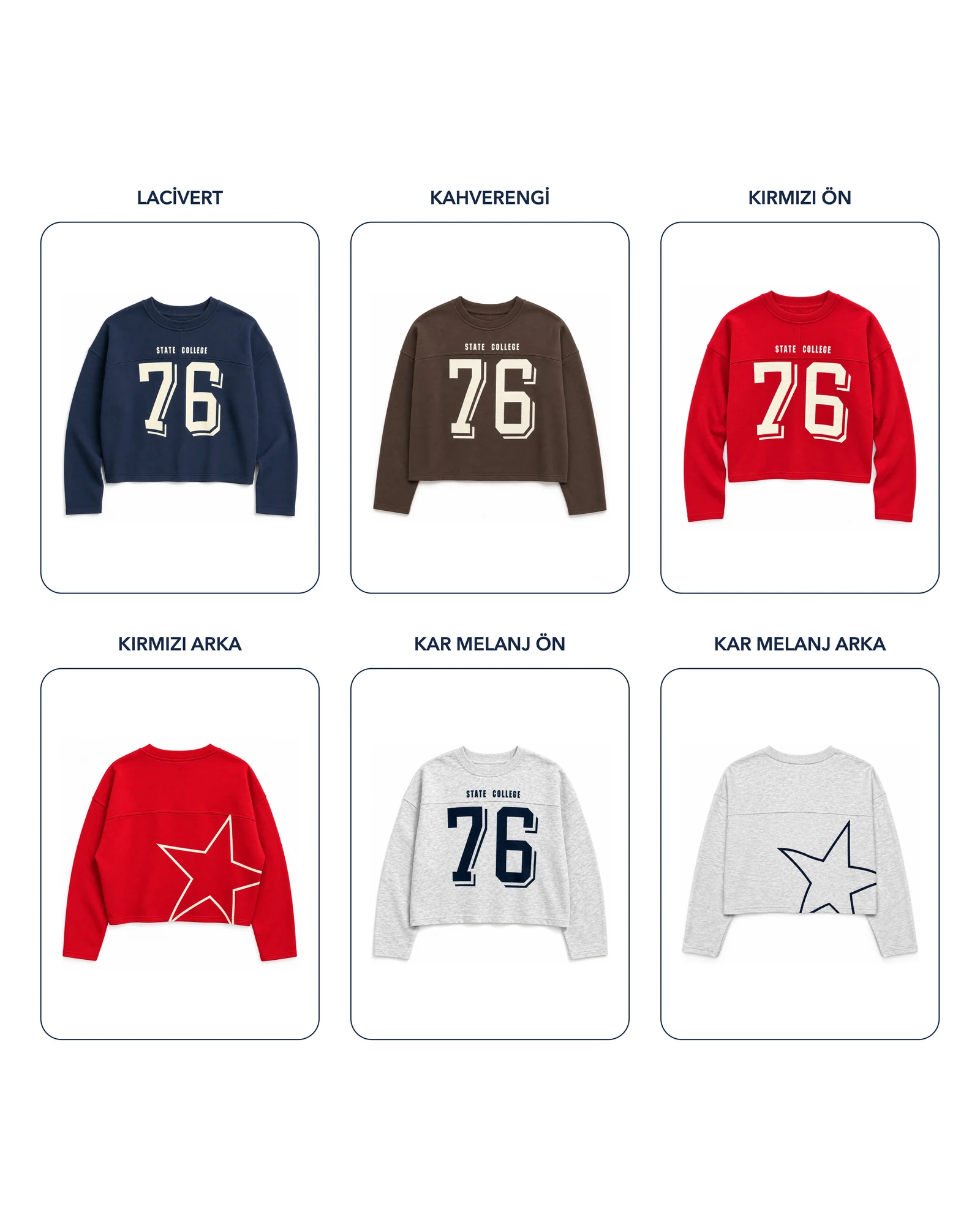 3 İplik 76 State College Baskılı Sweatshirt renk kolajı