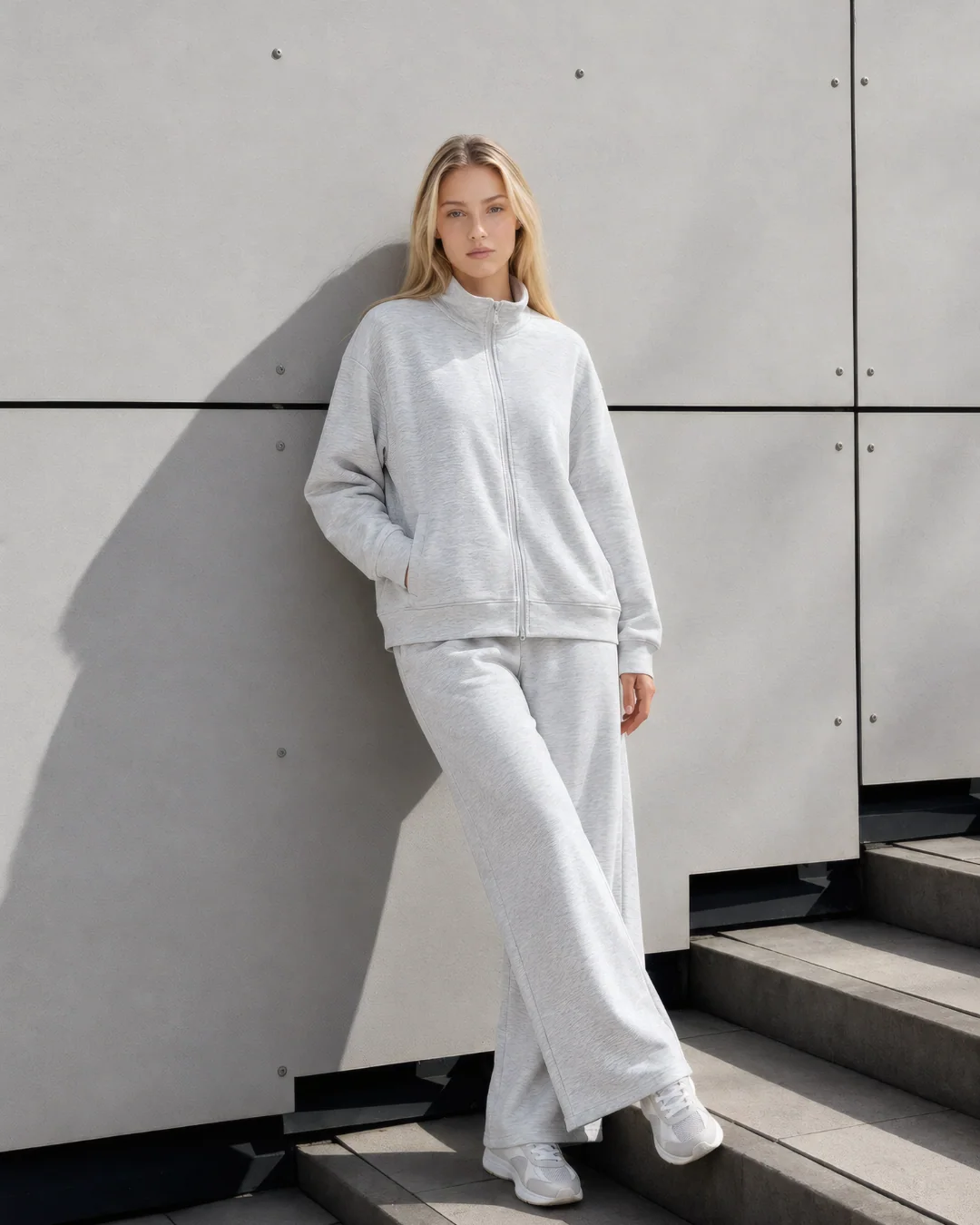 3 İplik Dik Yaka Fermuarlı Sweatshirt — model üzerinde, 2. fotoğraf