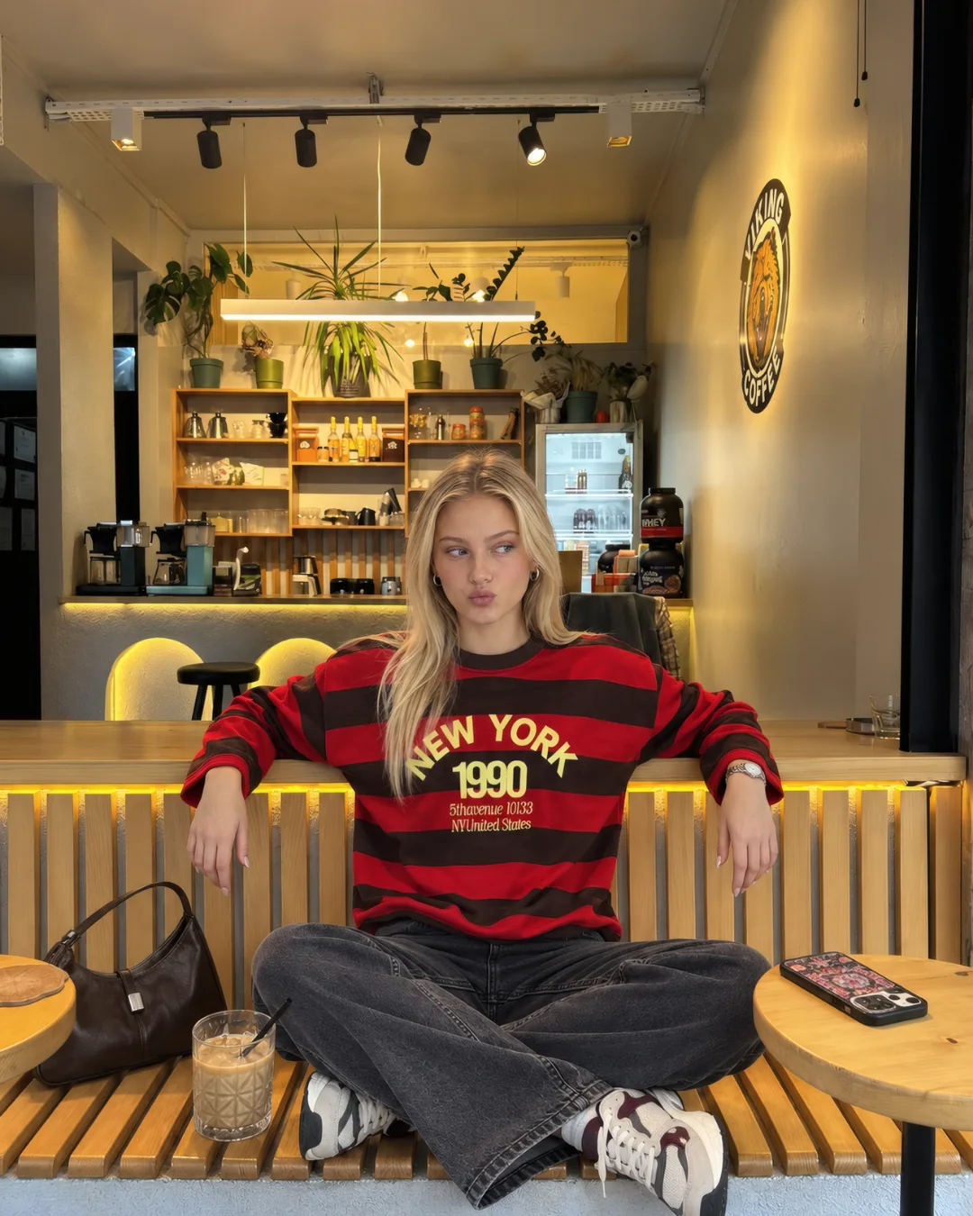 Geniş çizgili ny 1990 baskılı sweat