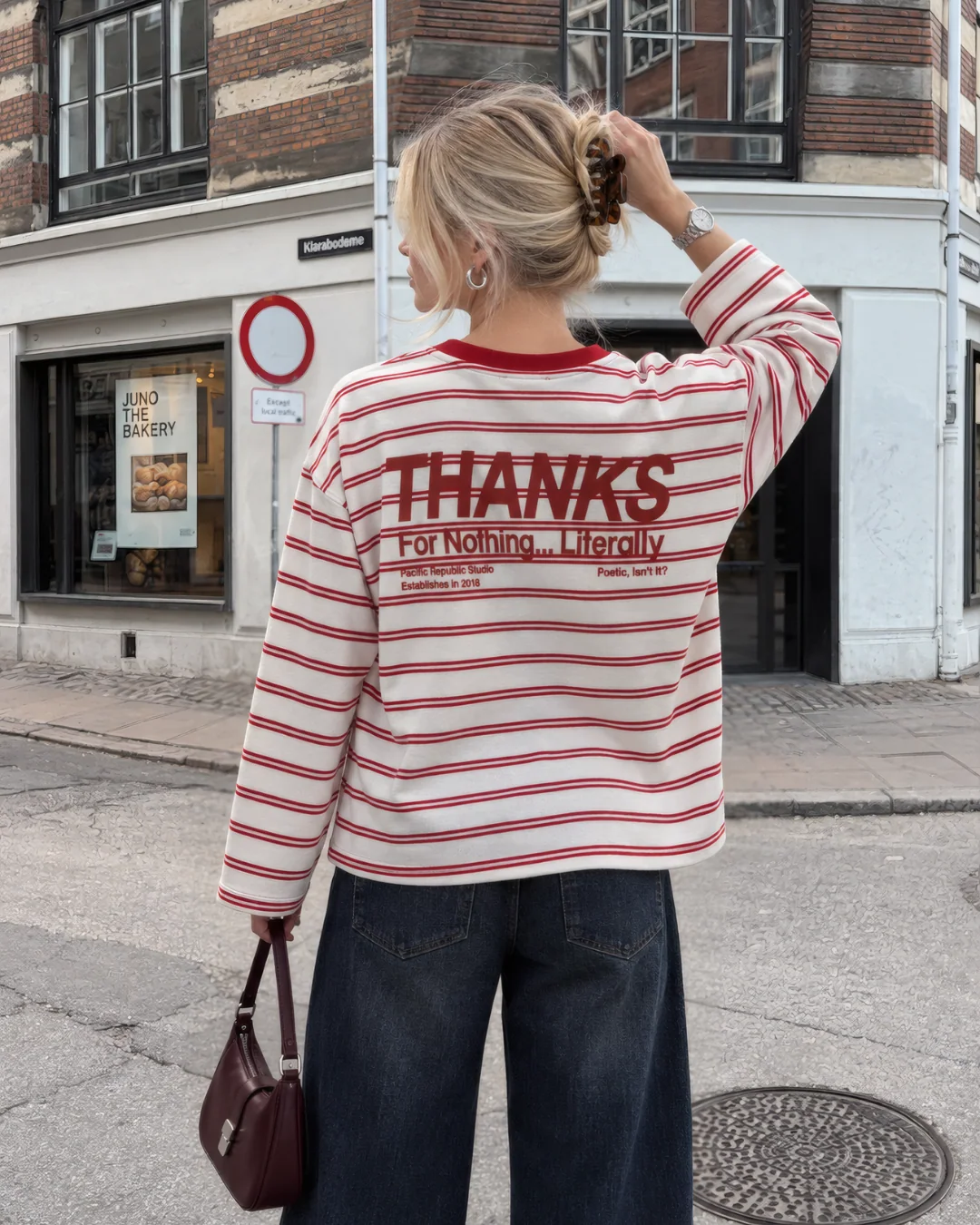 Thanks baskılı çizgili sweat