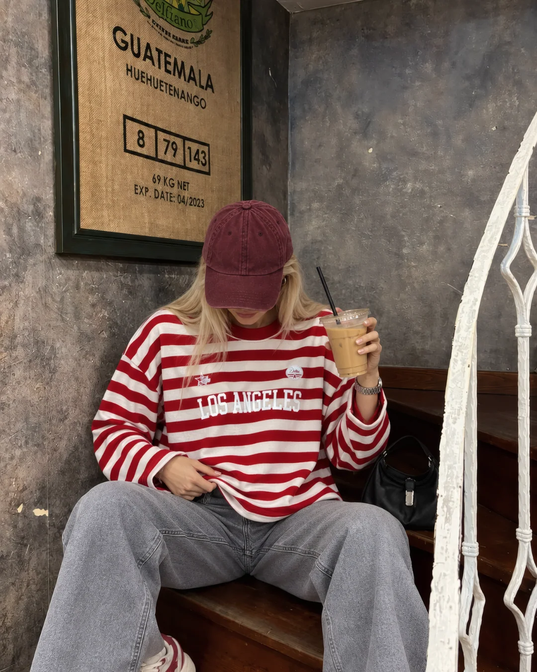 Çizgili önü los angeles baskılı sweat