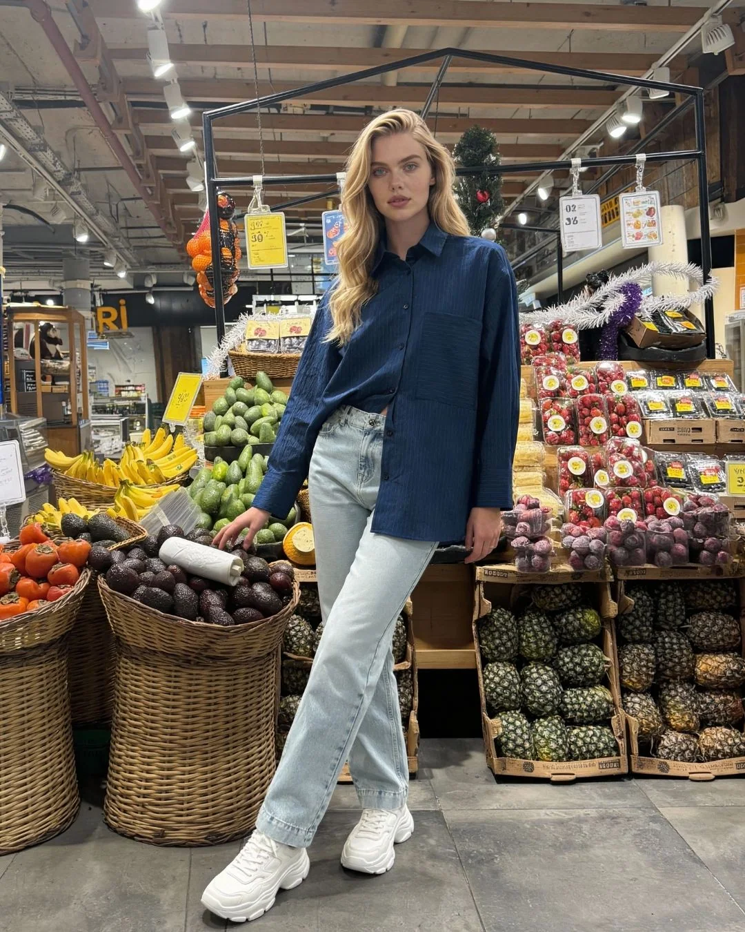 Lacivert çizgili gömlek — model üzerinde, 4. fotoğraf