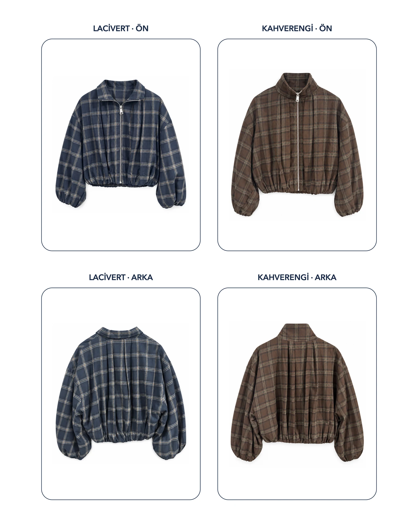 Ekose beli büzgülü bomber ceket renk kolajı